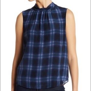 Rebecca Taylor Mock Neck Silk Plaid Tank. Sz 2